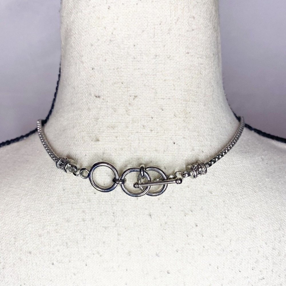 Silver Necklace Blue Crystal Round Decorative Pendant 18” Adjusts - Picture 4 of 4